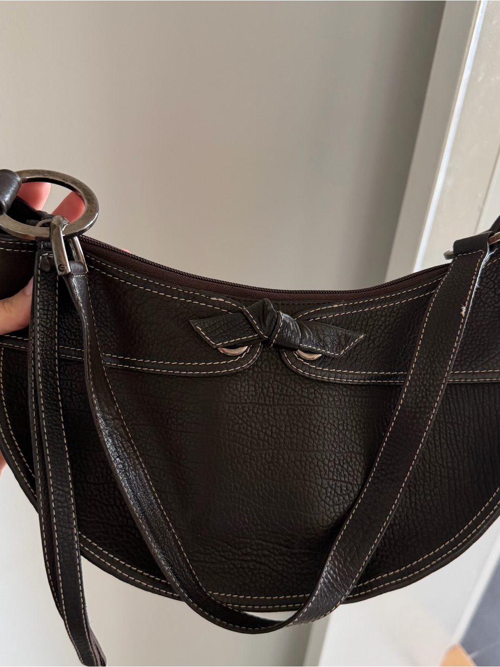 Stuart Weitzman Chocolate Brown Leather Half Moon Shoulder Bag Hobo Purse